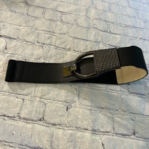 BLACK STRETCH EMBOSSED BUCKLE GUNMETAL WIDE BELT